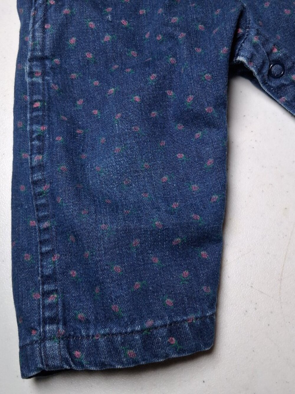 Vintage Osh Kosh B Gosh Overalls Girls 12 MOS Pink Floral Blue Denim Vestbak - Picture 11 of 16